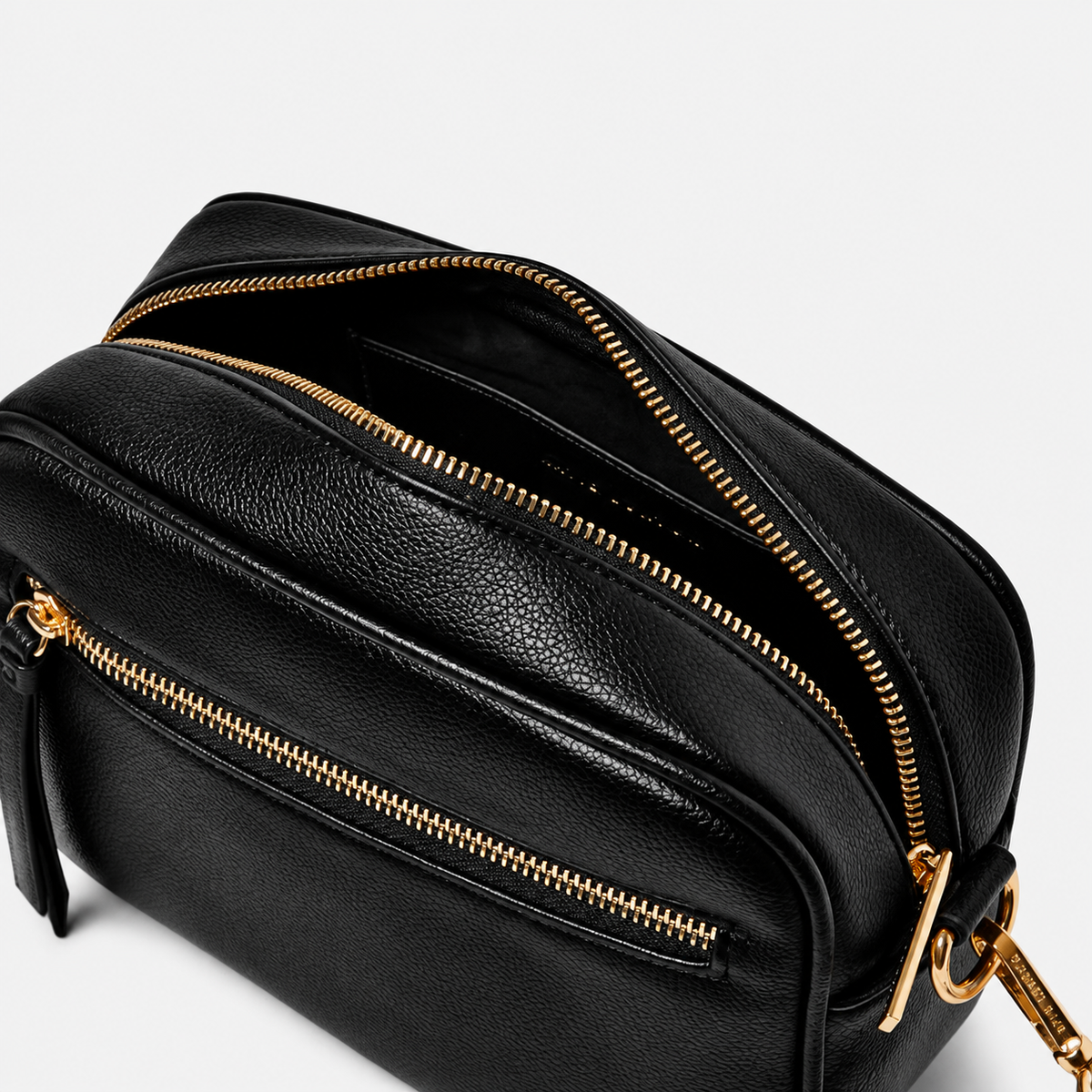 BEN DAWOOD Black Crossbody Camera Bag with Gold-Tone Zips