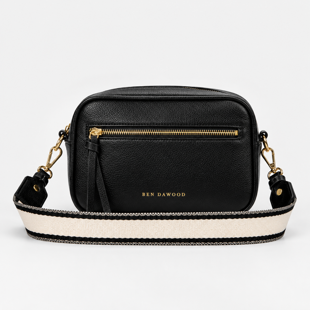 BEN DAWOOD Black Crossbody Camera Bag with Gold-Tone Zips