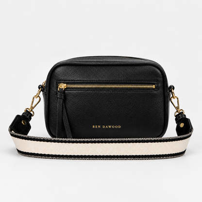 BEN DAWOOD Black Crossbody Camera Bag with Gold-Tone Zips