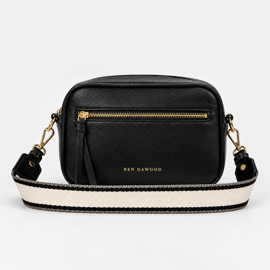 BEN DAWOOD Black Crossbody Camera Bag with Gold-Tone Zips